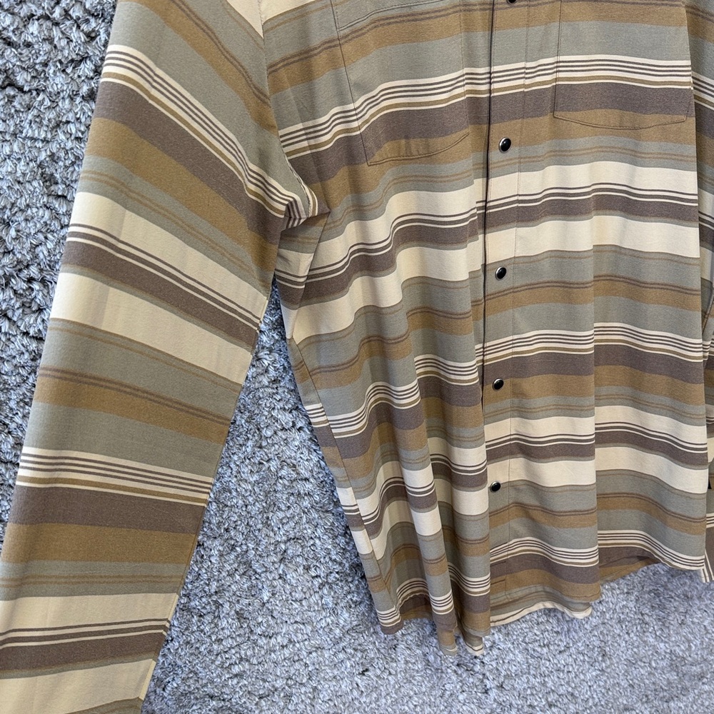 Flylow Men’s Striped Button-Up Shirt Stretch Snap Lightweight Tan Brown XL - Picture 3 of 9